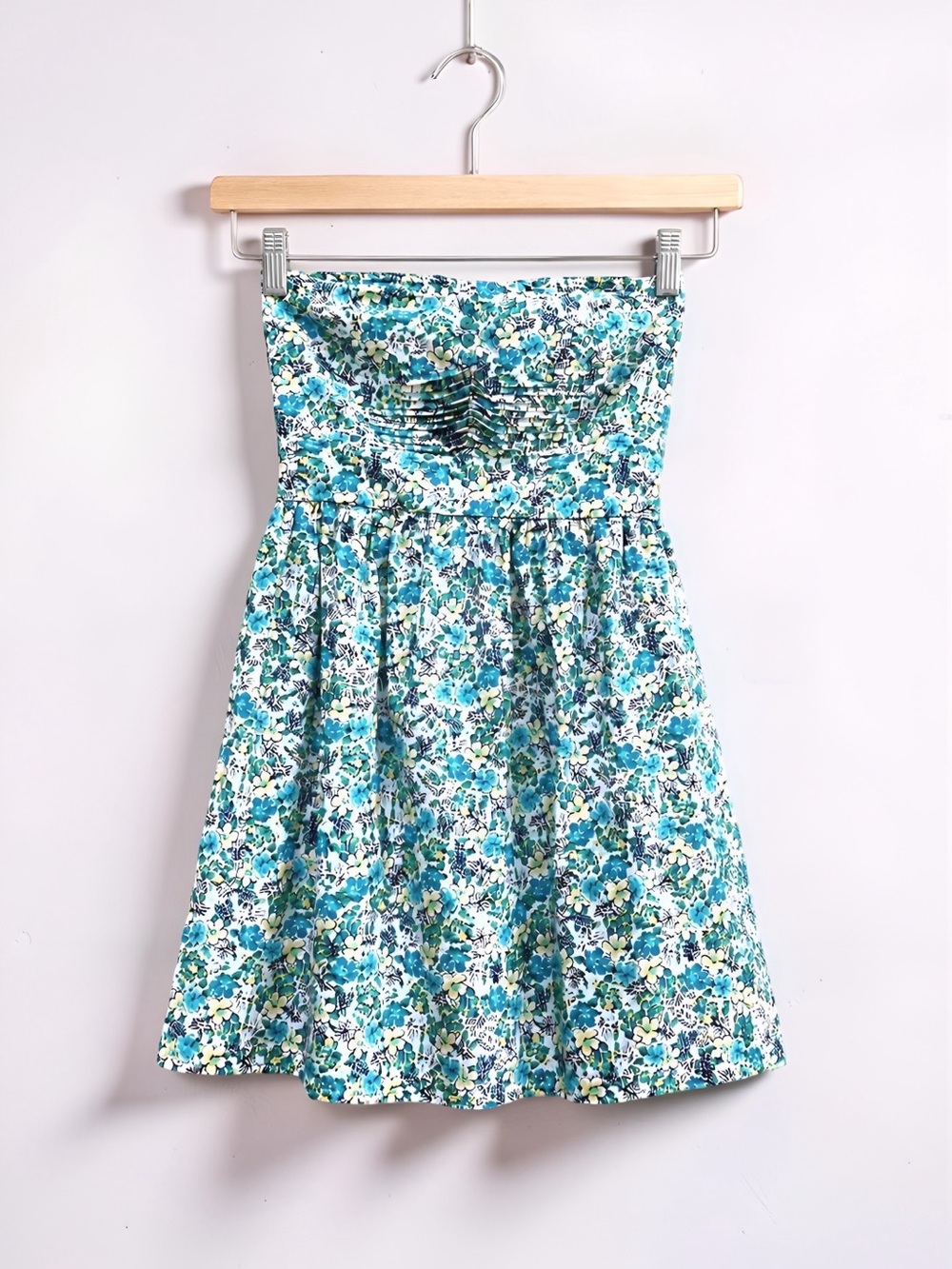 BeBop Floral Strapless Tube Dress Small Blue White Smocked Summer Sundress
